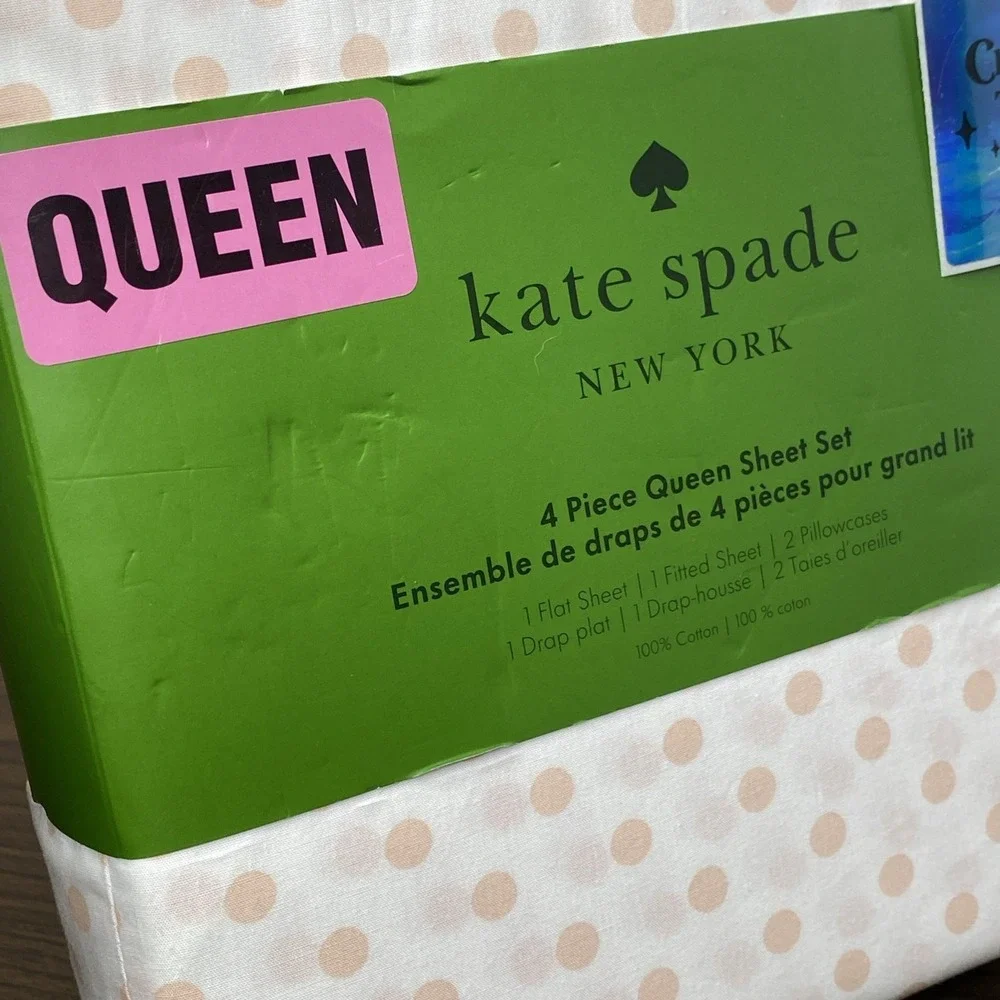 NEW 4pc Kate Spade Queen Sheet Set BALLET PINK TRADITIONAL DOTS 100% Cotton
